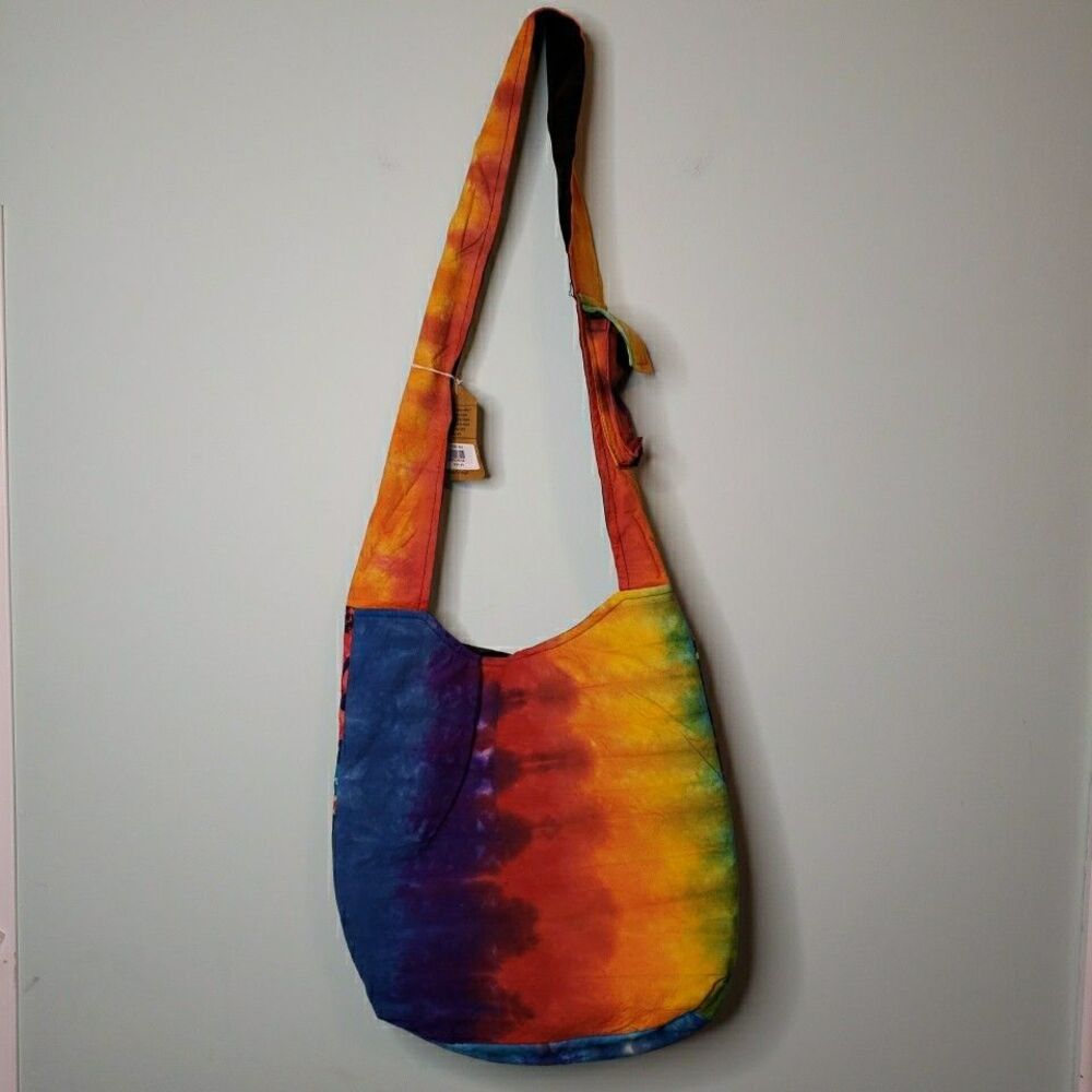 Mushroom Crossbody Hobo Bag Tie Dye Fabric Woodland Fairy Purse Handmade Nepal - Picture 3 of 16